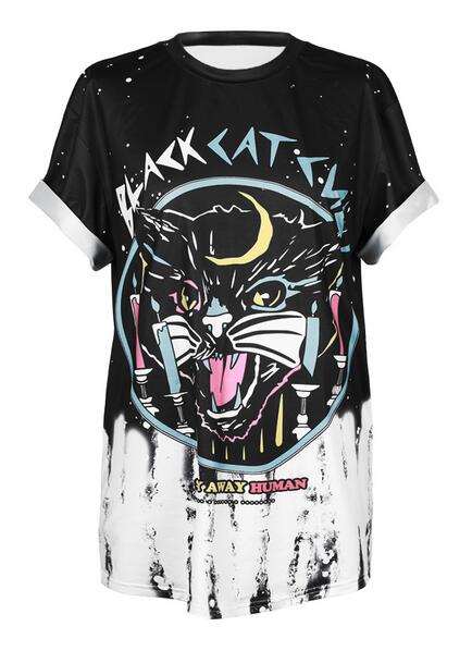 Digital Print O-Neck Shirts Plus Size