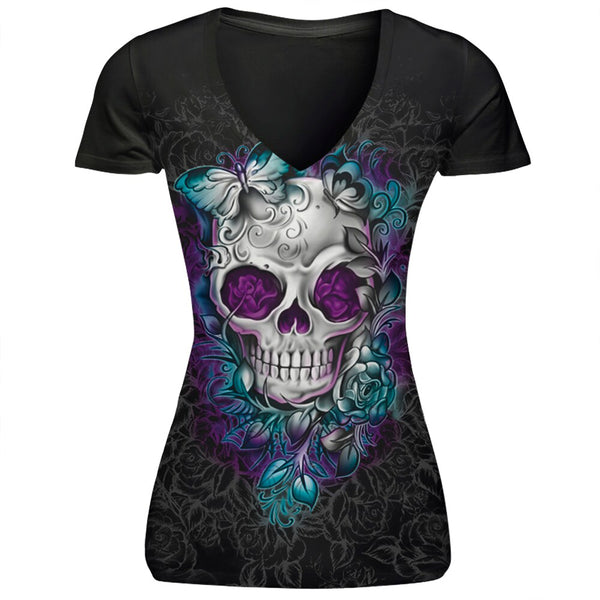 Flower Skull V-Neck