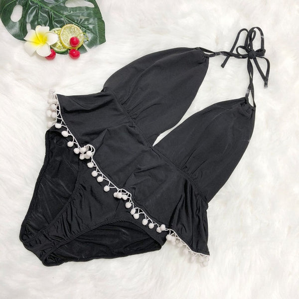 Plus Size Sexy Deep V Black One-Piece  Swimsuit
