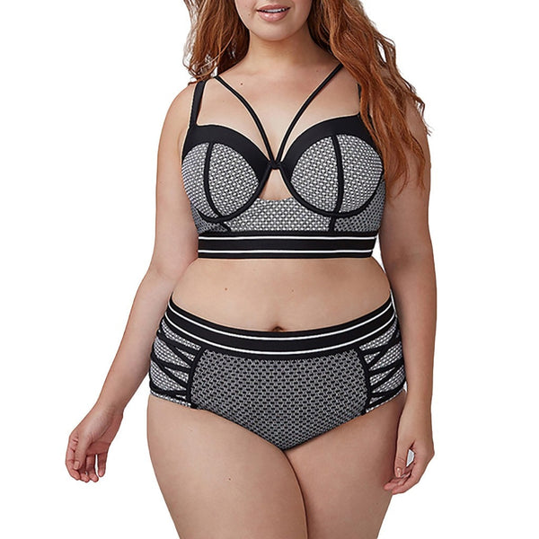 Plus Size Gray Cat Printing  Cute Bikini