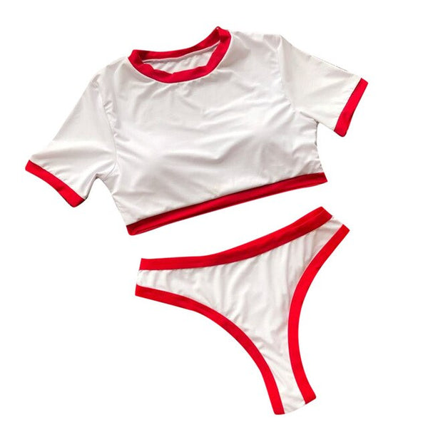 SAGACE High Waist Sport Summer Swimsuit Short Sleeve