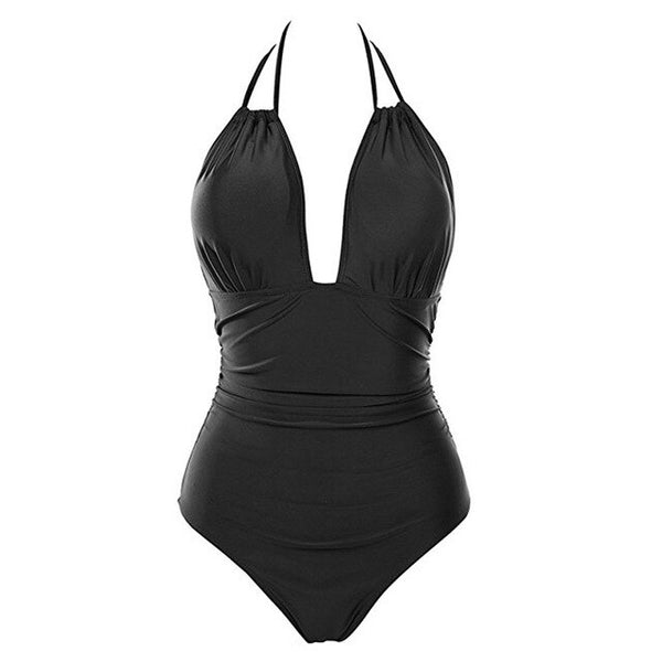 Sexy Deep V Black One Piece Swimsuit