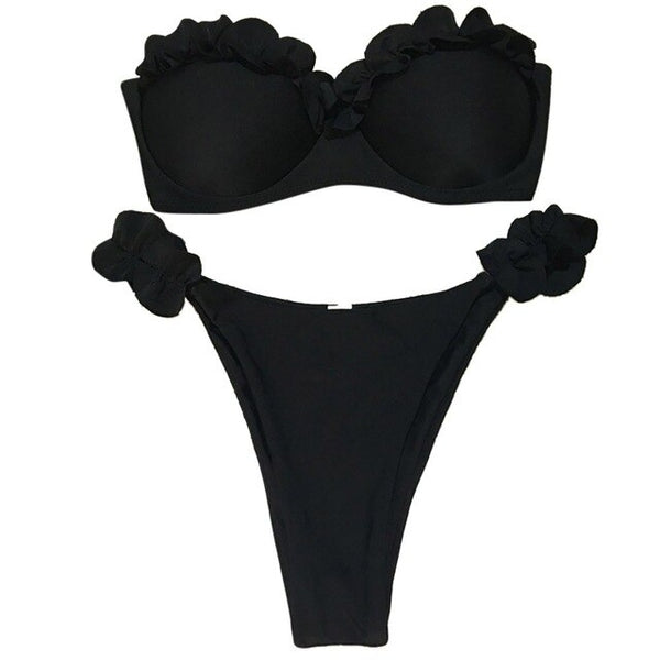 Solid Bikini Set Sexy Off Shoulder