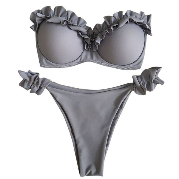 Solid Bikini Set Sexy Off Shoulder