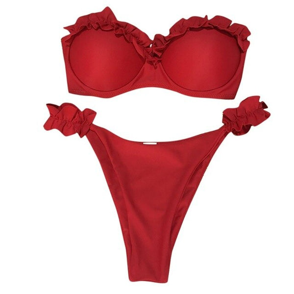 Solid Bikini Set Sexy Off Shoulder