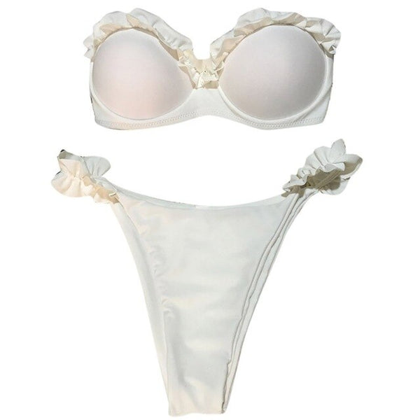 Solid Bikini Set Sexy Off Shoulder